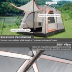 Didelė 6 vietų kempingo palapinė su pertvara ir apsauga nuo lietaus (Šviesiai pilka)