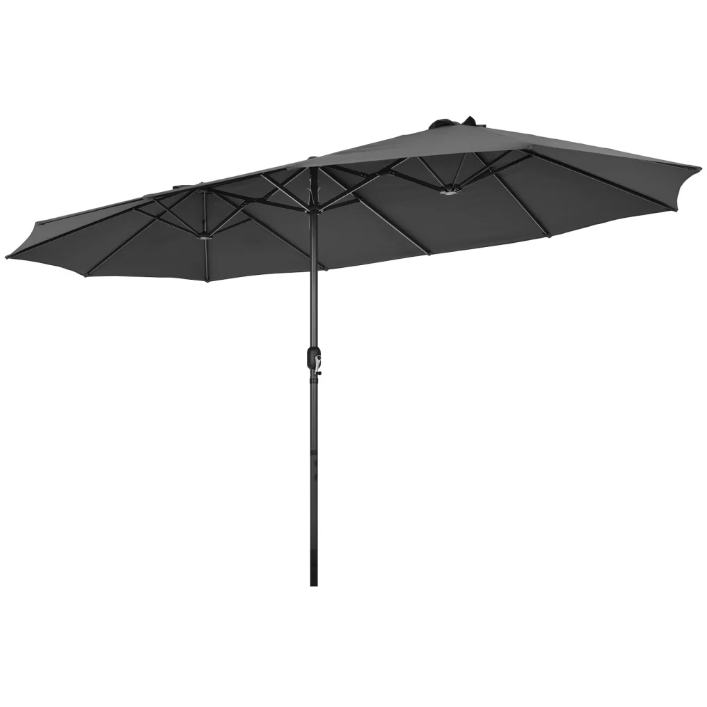 sketis-su-kreive-sode-ir-terasoje-o480-cm-antracitas Didelis sodo skėtis nuo saulės su rankena ir UV apsauga (Antracito)