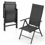 Sulankstoma lauko kėdė su septynių padėčių atlošu (Juoda)