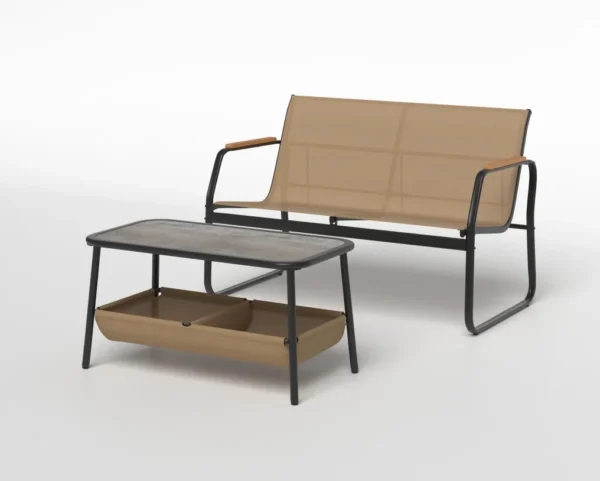 Dvidalė lauko poilsio kėdė su staliuku (Kavos)