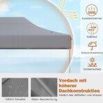 Sodo pavėsinė 3 x 4 5 m su ratukiniais stiebais aukštesniu stogu (Pilka)