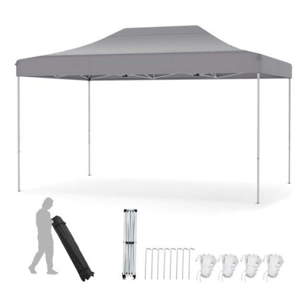 Sodo pavėsinė 3 x 4 5 m su ratukiniais stiebais aukštesniu stogu (Pilka)