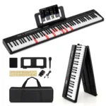 Nešiojamas 88 klavišų elektroninis pianinas su atlenkiama funkcija ir 3 mokymo režimais (Juoda)