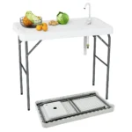 Nešiojamas stalelis žuvies valymui su kriaukle (Balta)
