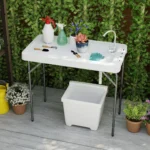 Nešiojamas stalelis žuvies valymui su kriaukle (Balta)