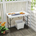 Nešiojamas stalelis žuvies valymui su kriaukle (Balta)