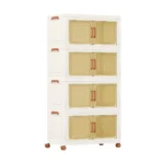 Sulankstomos 280 litrų talpos dėžės su ratukais ir skaidriomis durelėmis (Balta)