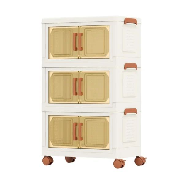 Sulankstomos plastikinės dėžės su ratukais ir skaidriomis durelėmis (Balta)