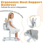 Ergonomiška vaikiška kėdė su dviguba atrama ir reguliuojamu aukščiu (Pilka)