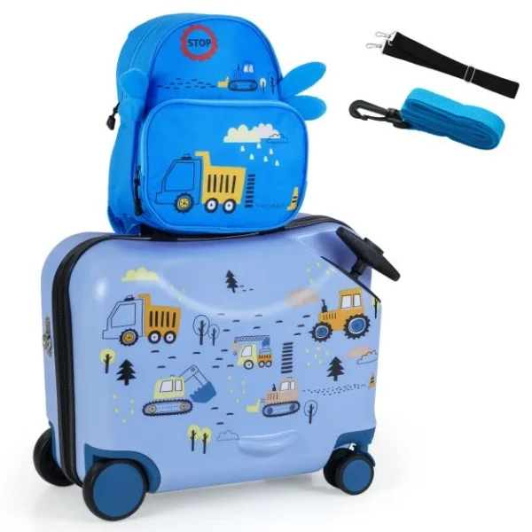 Vaikiškas kelioninis lagaminas su kuprine 47 cm (Šviesiai mėlyna)