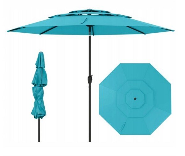 Vėjo atsparus sodo skėtis 300 cm su rankena ir reguliuojamu kampu (Turkio)