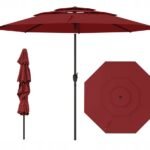 Vėjui atsparus sodo skėtis 300 cm su rankena ir pasukimo funkcija (Vyno raudona)