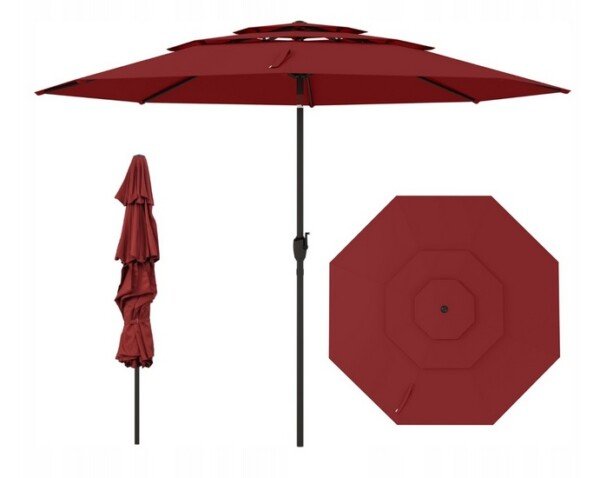 Vėjui atsparus sodo skėtis 300 cm su rankena ir pasukimo funkcija (Vyno raudona)