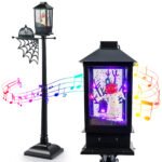 155 cm Helovino gatvės žibintas su LED šviesomis muzika ir sniego efektu (Juoda)