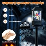 155 cm Helovino gatvės žibintas su LED šviesomis muzika ir sniego efektu (Juoda)
