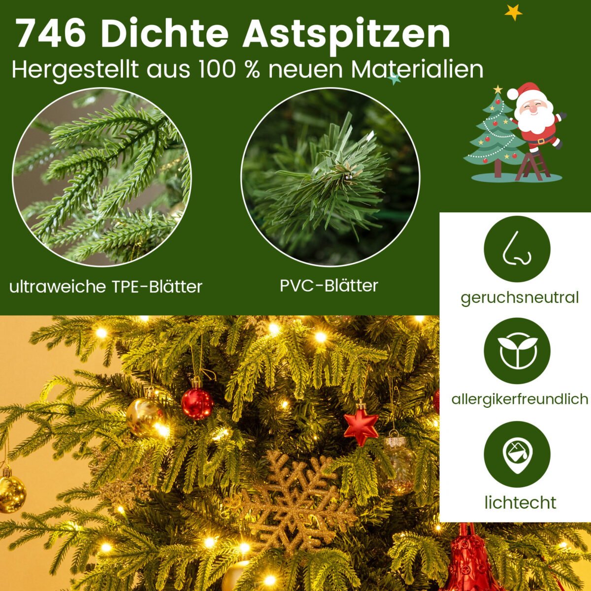 180 cm dirbtinė Kalėdų eglutė su LED apšvietimu (Žalia)