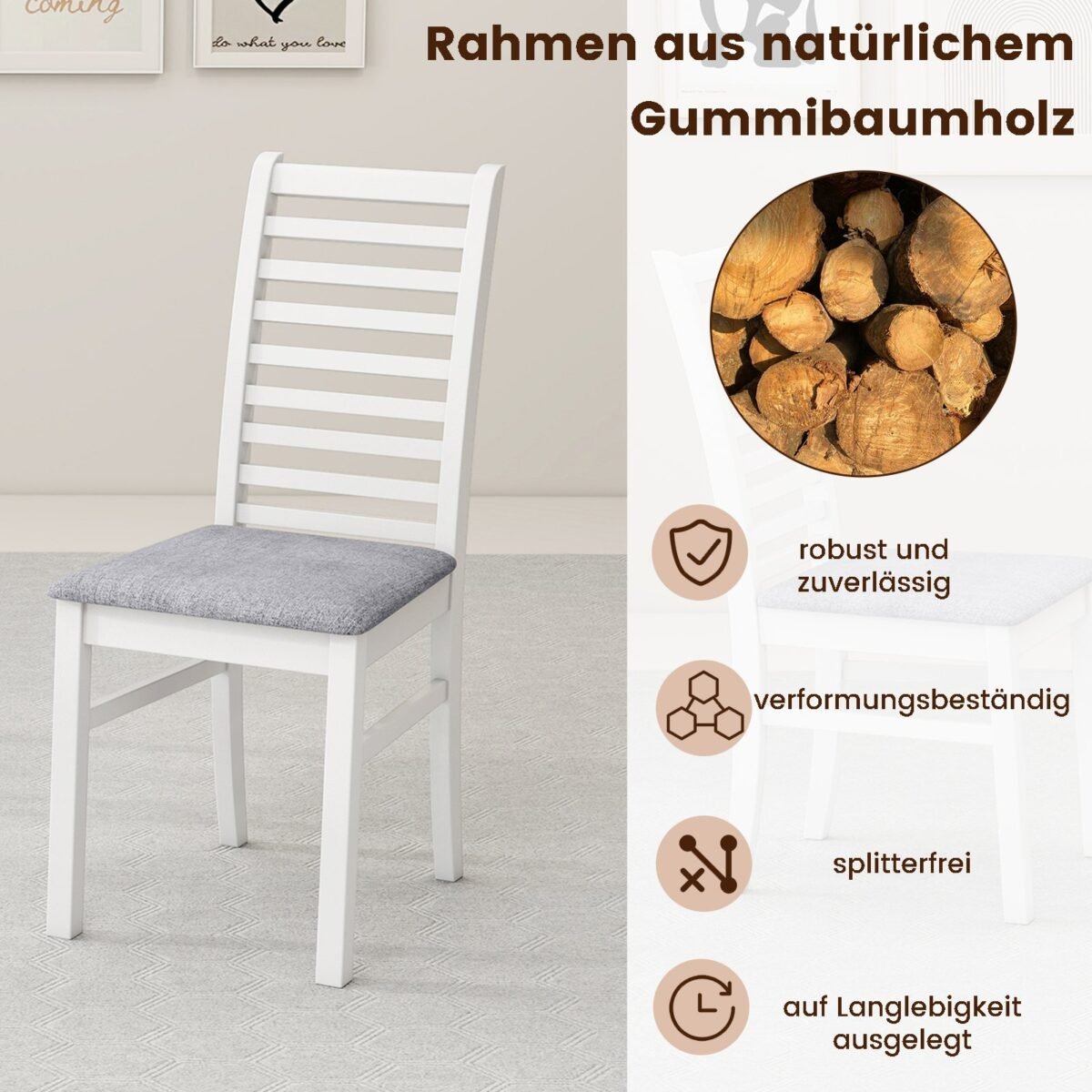 2 dalių valgomojo kėdžių komplektas su kaučiukmedžio kojomis ir dirbtinės odos apmušalu – Paveikslėlis 4