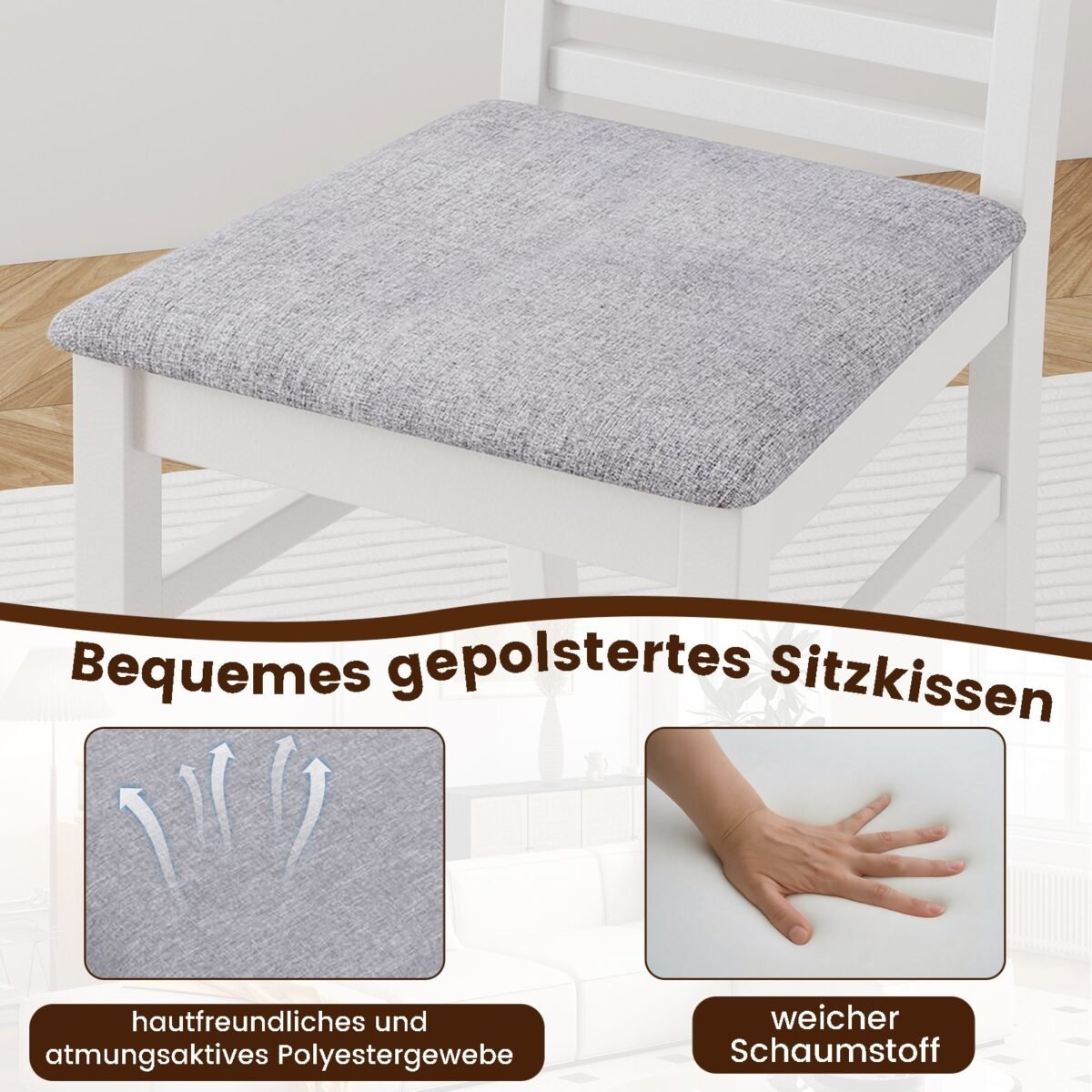 2 dalių valgomojo kėdžių komplektas su kaučiukmedžio kojomis ir dirbtinės odos apmušalu – Paveikslėlis 5