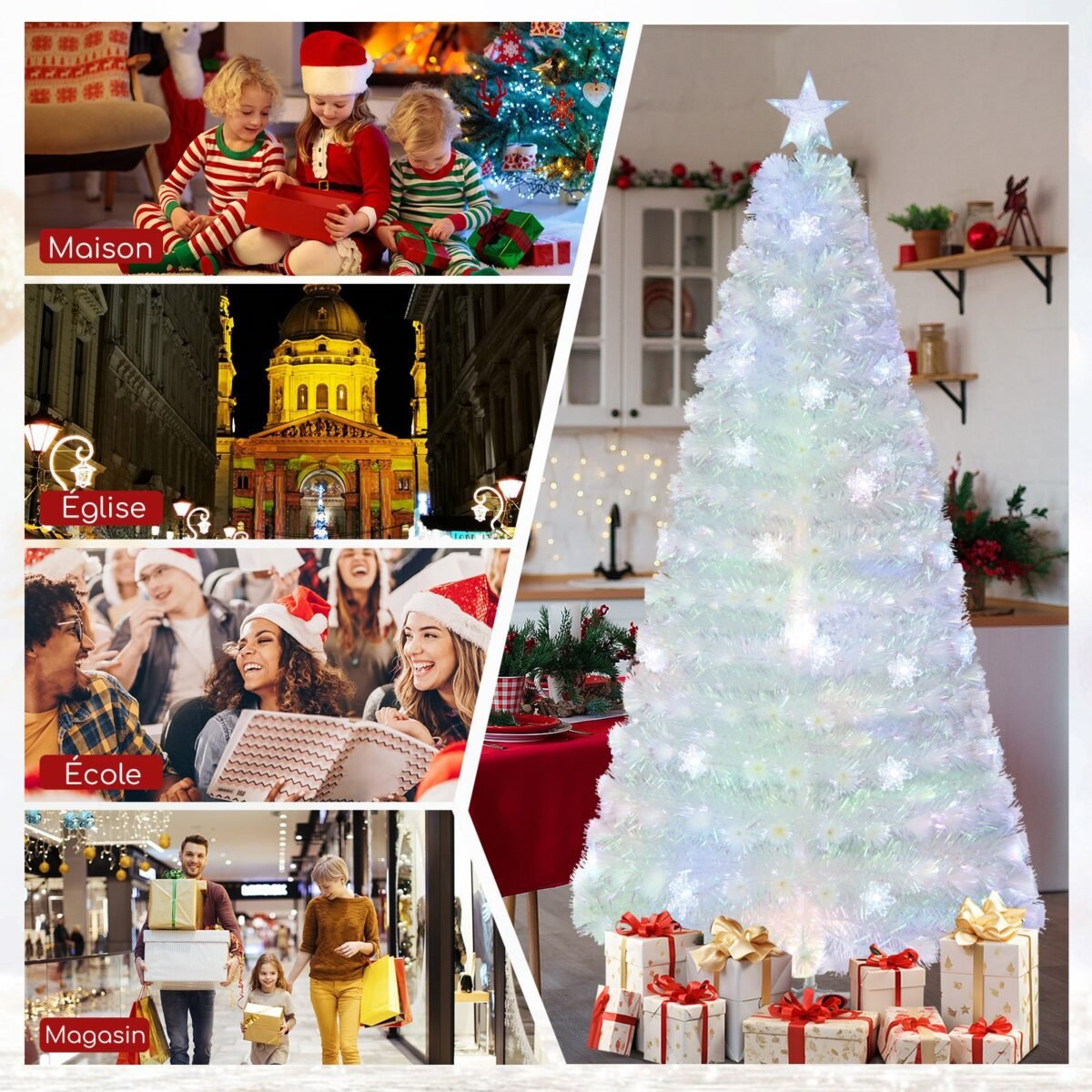 210 cm dirbtinė Kalėdų eglutė su LED apšvietimu ir optiniu pluoštu (Balta)