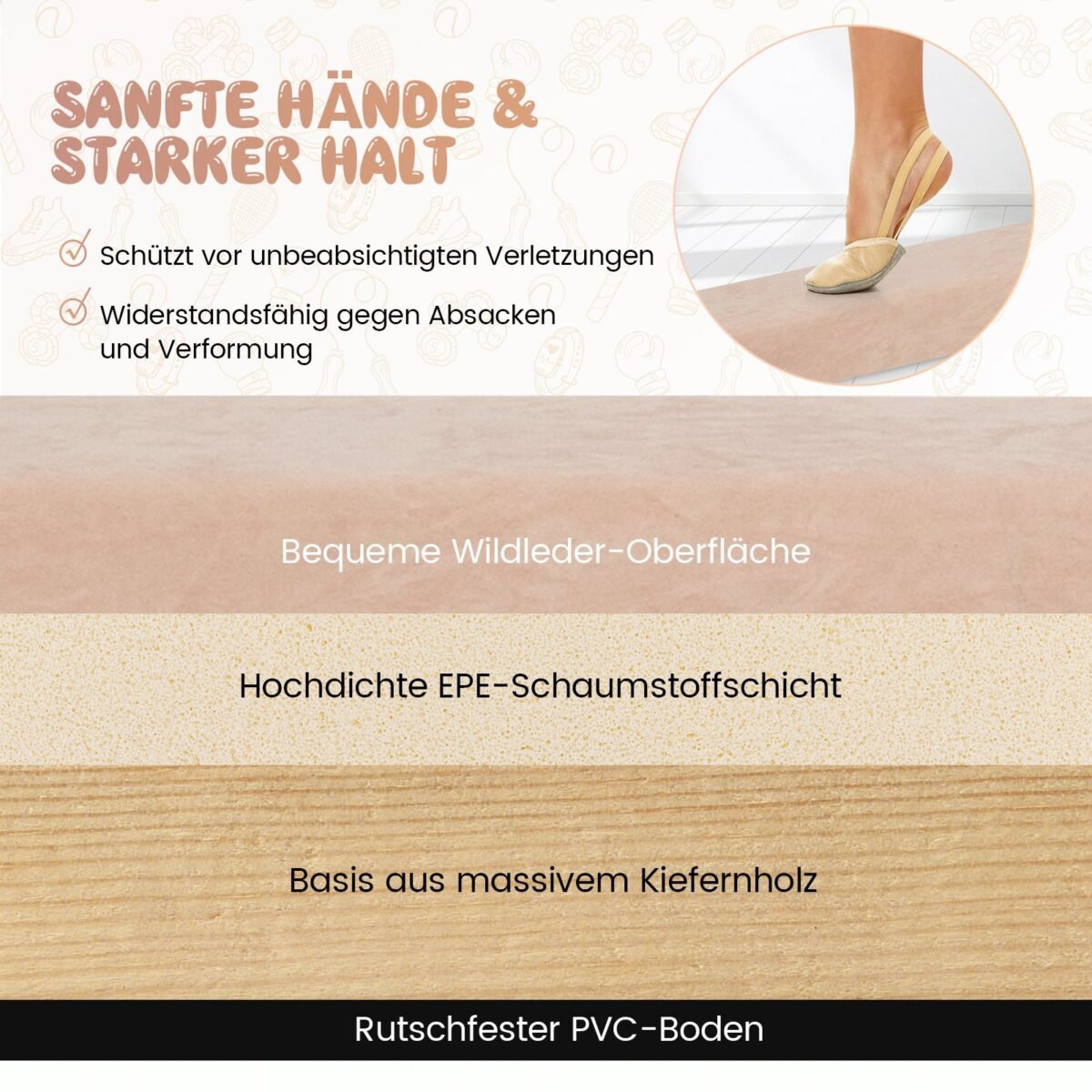 Sulankstoma gimnastikos sija vaikams su nešiojimo rankenomis 270 cm (Ruda) – Paveikslėlis 4