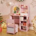 Vaikiškas makiažo staliukas su apšvietimu ir stalčiais – Paveikslėlis 3