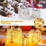 3 dalių šviečiančių dovanų dėžučių rinkinys su nuimamais kaspinais (Balta)