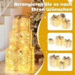 3 dalių šviečiančių dovanų dėžučių rinkinys su nuimamais kaspinais (Balta)