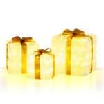 Šviečiančių dovanų dėžučių rinkinys su šiltomis baltomis LED lemputėmis