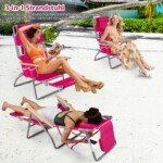 3 viename sulankstomas paplūdimio krėslas su reguliuojamu atlošu ir pėdų atrama (Raudona)