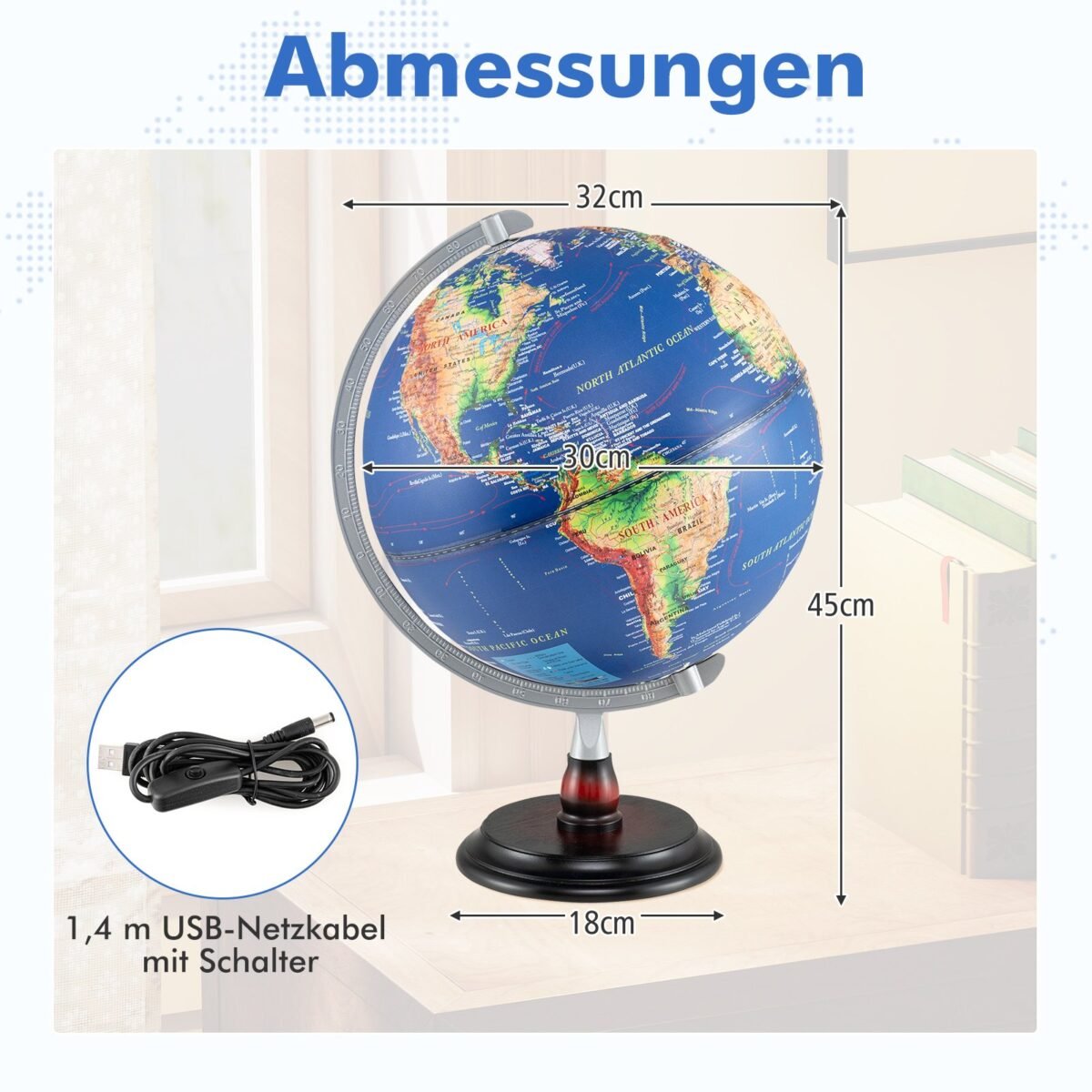 30 cm skersmens šviečiantis edukacinis gaublys su mediniu pagrindu – Paveikslėlis 2