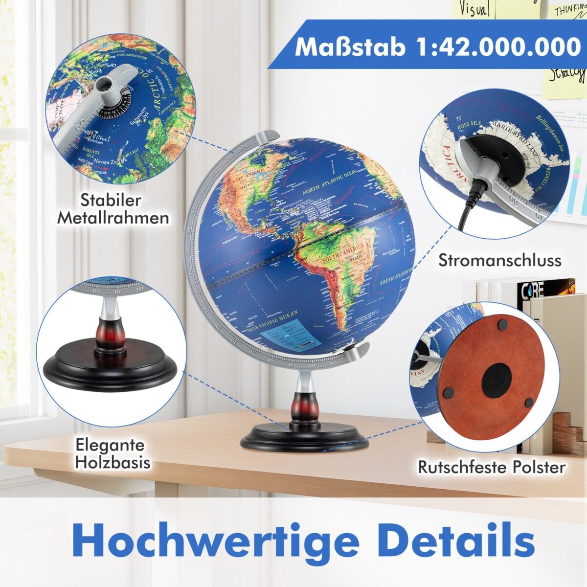 30 cm skersmens šviečiantis edukacinis gaublys su mediniu pagrindu – Paveikslėlis 4