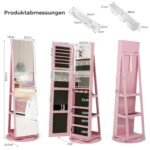 360° Pasukama papuošalų spintelė su LED apšvietimu ir veidrodžiu (Rožinė)