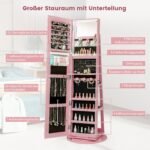 360° Pasukama papuošalų spintelė su LED apšvietimu ir veidrodžiu (Rožinė)