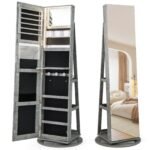 360° pasukama veidrodinė spintelė juvelyriniams dirbiniams su LED apšvietimu (Žalia)