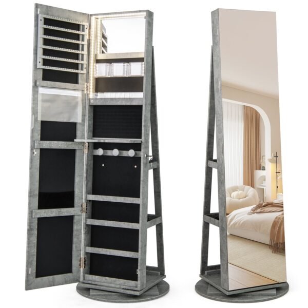 360° pasukama veidrodinė spintelė juvelyriniams dirbiniams su LED apšvietimu (Žalia)