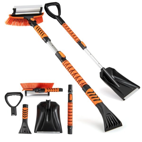 4 viename automobilinis sniego ir ledo valiklis su reguliuojama rankena ir pasukama galva (Oranžinė)