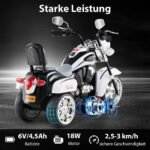 Vaikiškas elektrinis triratis motociklas su reguliuojamais žibintais ir garso efektais 6V (Balta)
