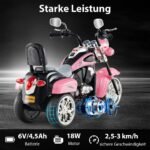 Vaikiškas elektrinis triratis motociklas su reguliuojamu žibintu 6V (Šviesiai rožinė) – Paveikslėlis 3