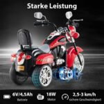 Elektrinis triratis motociklas vaikams su reguliuojamais žibintais ir garso efektais 6V (Raudona) – Paveikslėlis 3
