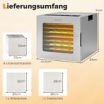 850 W maisto džiovyklė su 8 nerūdijančio plieno padėklais ir skaitmeniniu valdymu (Sidabrinė)