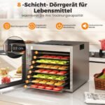 850 W maisto džiovyklė su 8 nerūdijančio plieno padėklais ir skaitmeniniu valdymu (Sidabrinė)