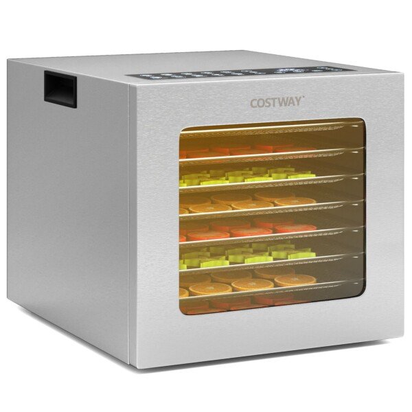 850 W maisto džiovyklė su 8 nerūdijančio plieno padėklais ir skaitmeniniu valdymu (Sidabrinė)