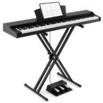 88 klavišų skaitmeninis pianinas su pusiau svertine klaviatūra ir reguliuojamu stovu (Juoda)