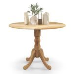 Apvalus valgomojo stalas iš guminmedžio masyvo 4 asmenims su pagrindu (Natūrali)