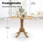 Apvalus valgomojo stalas iš guminmedžio masyvo 4 asmenims su pagrindu (Natūrali)