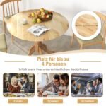 Apvalus valgomojo stalas iš guminmedžio masyvo 4 asmenims su pagrindu (Natūrali)