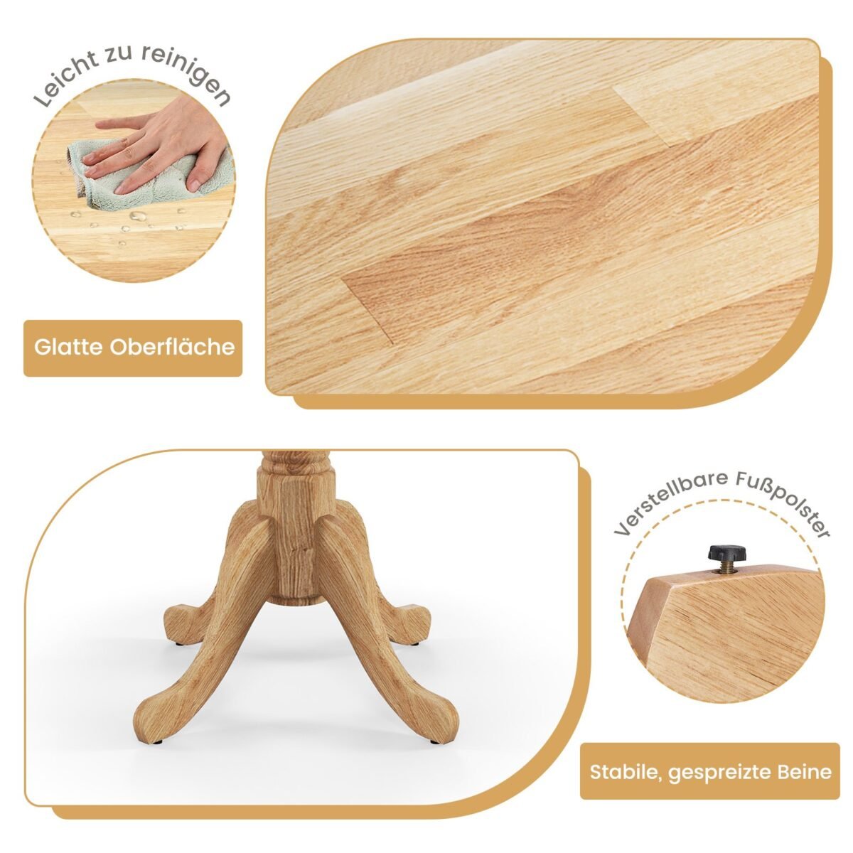 Apvalus valgomojo stalas iš guminmedžio masyvo 4 asmenims su pagrindu (Natūrali)