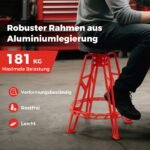 Aukšta mechaniko kėdė su 360° pasukama sėdyne ir tvirtu aliuminio rėmu (Raudona)