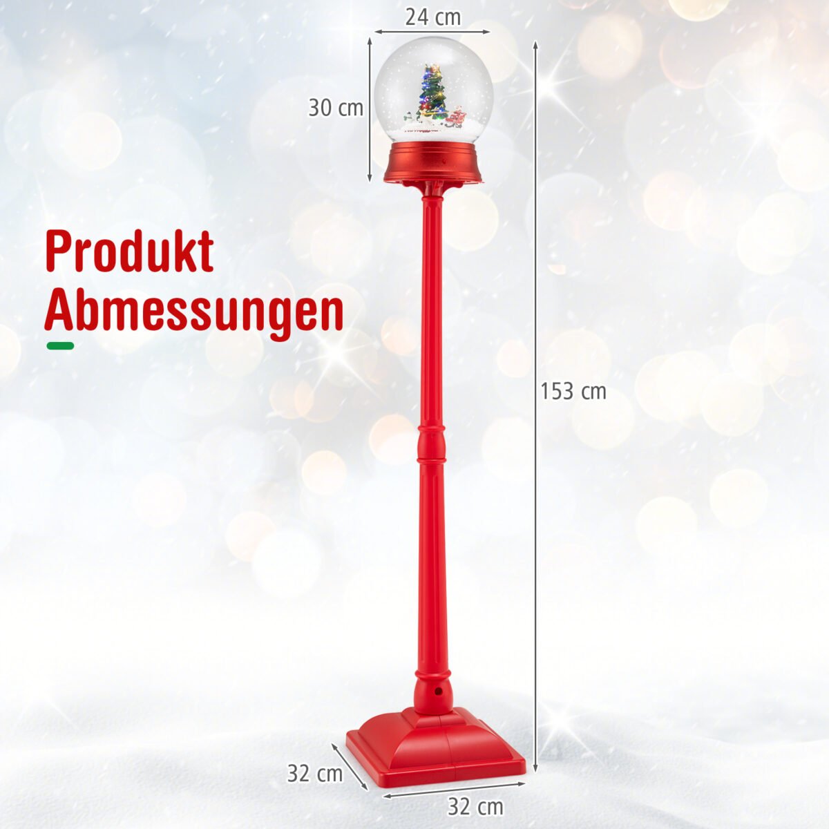 Aukštas Kalėdinis muzikinis gatvės žibintas su sniego gaubliu ir 8 melodijomis (Raudona) – Paveikslėlis 2