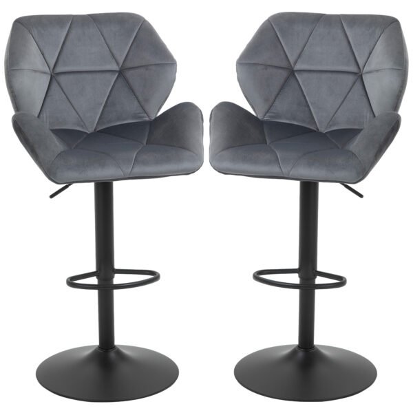 Baro kėdės (2 vnt.), su atlošu, reguliuojamo aukščio, aksominės išvaizdos